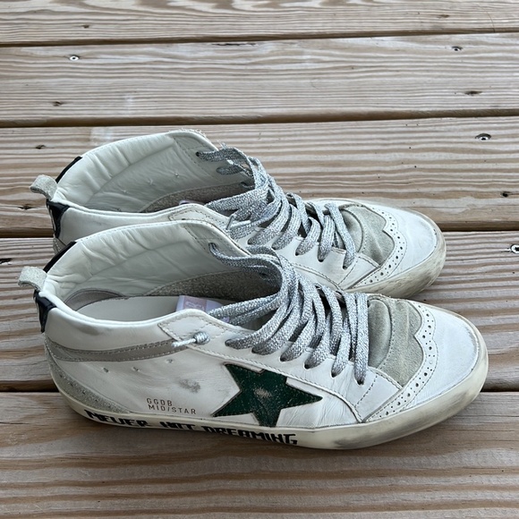 AUTHENTIC Golden Goose Mid Star - White Emerald Green Silver - Picture 3 of 7